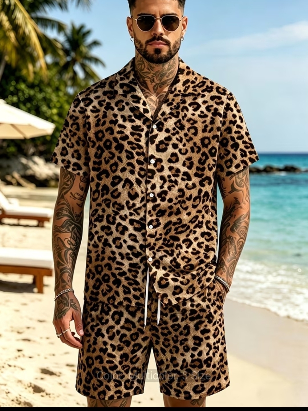 Leopard Print Short-Sleeve Button Shirt in Brown